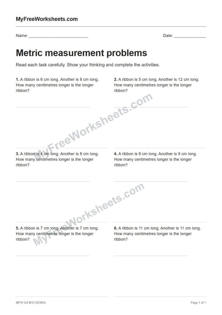 Metric measurement problems worksheet preview