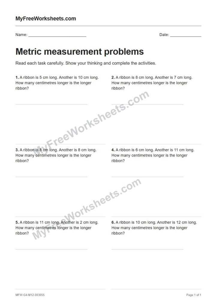 Metric measurement problems worksheet preview