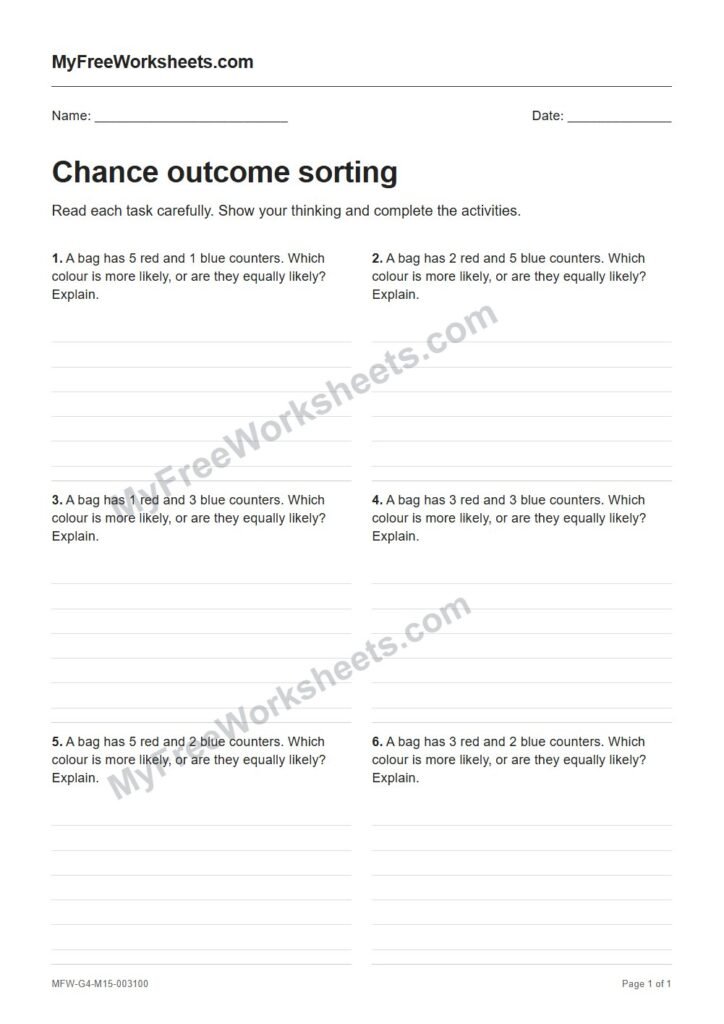 Chance outcome sorting worksheet preview