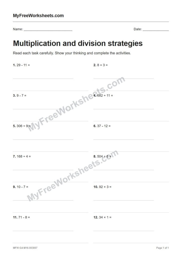 Multiplication and division strategies worksheet preview