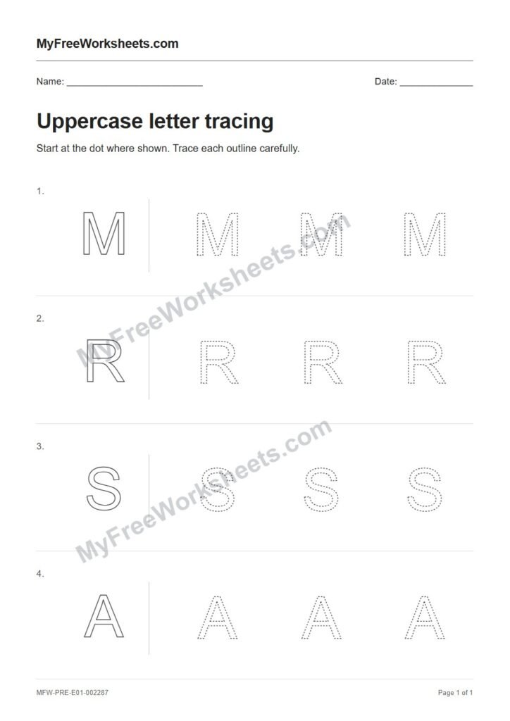 Uppercase letter tracing worksheet preview