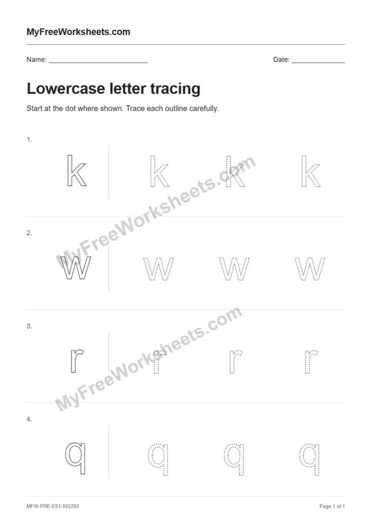 Lowercase letter tracing worksheet preview