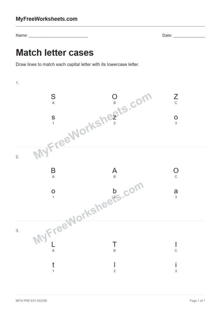 Match letter cases worksheet preview