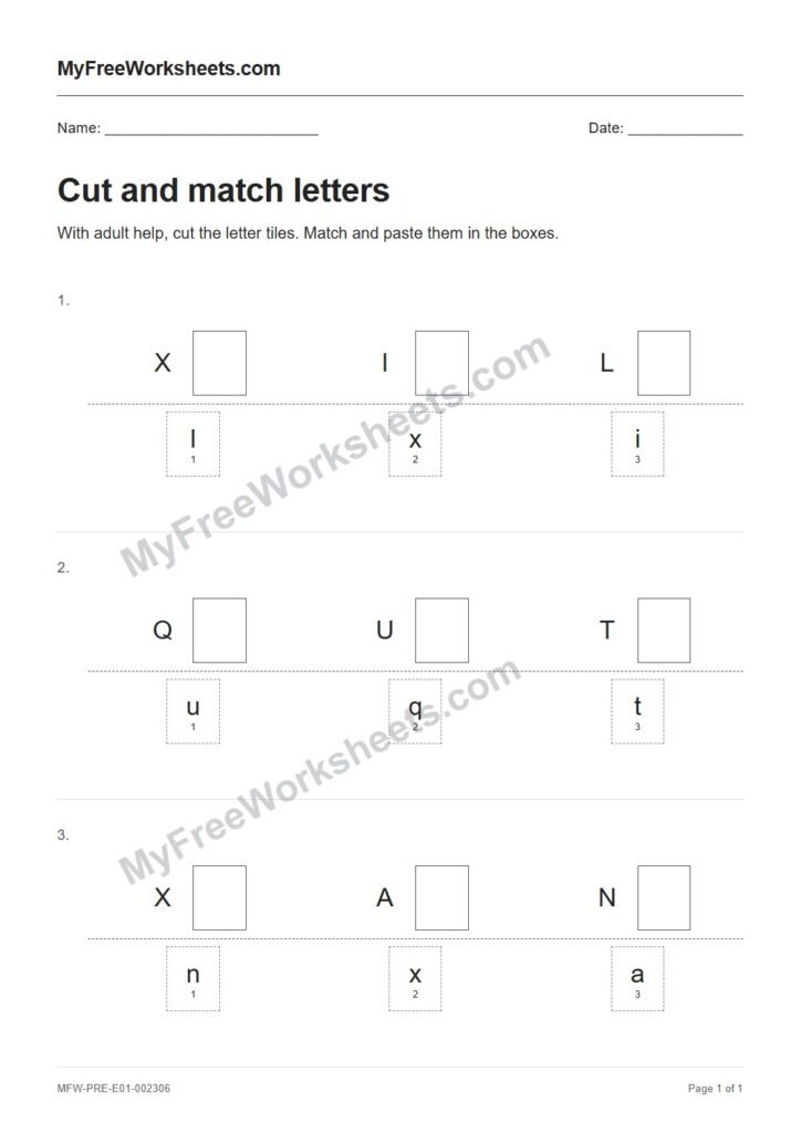Cut and match letters worksheet preview