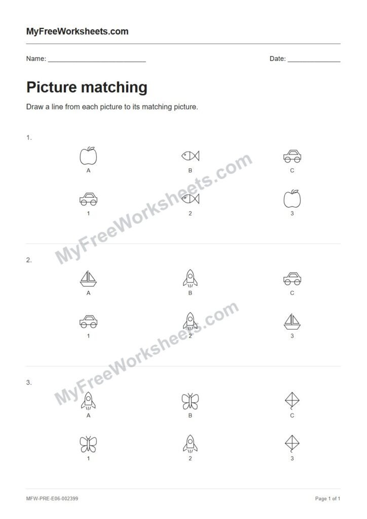 Picture matching worksheet preview