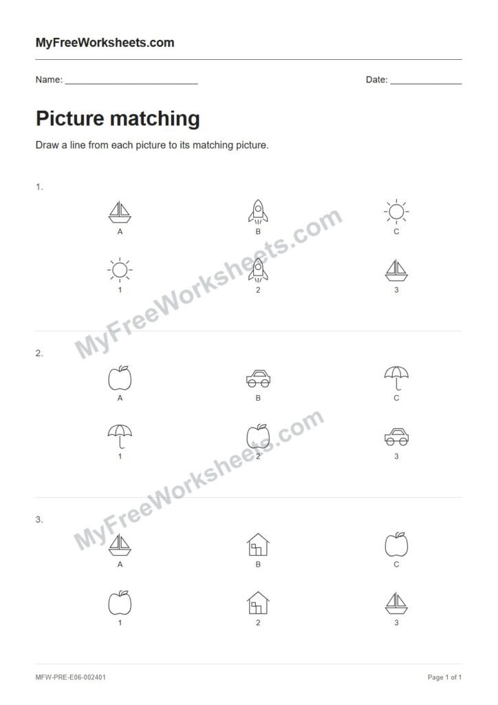 Picture matching worksheet preview