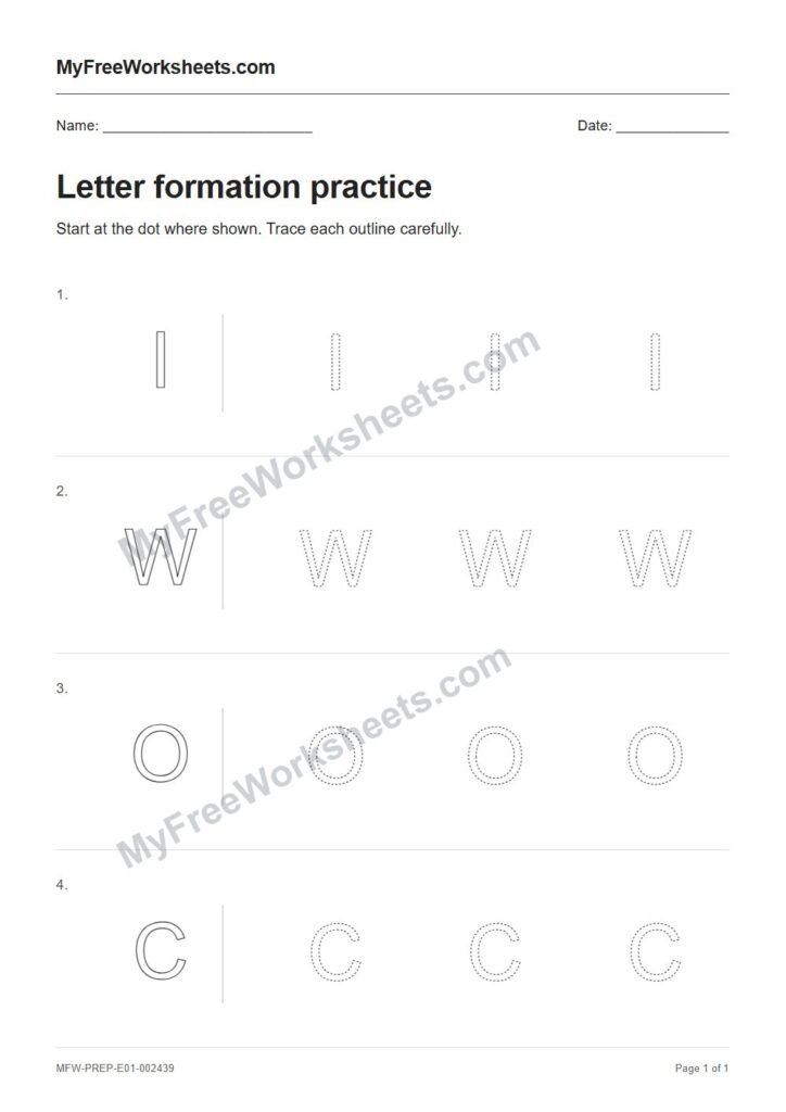Letter formation practice worksheet preview