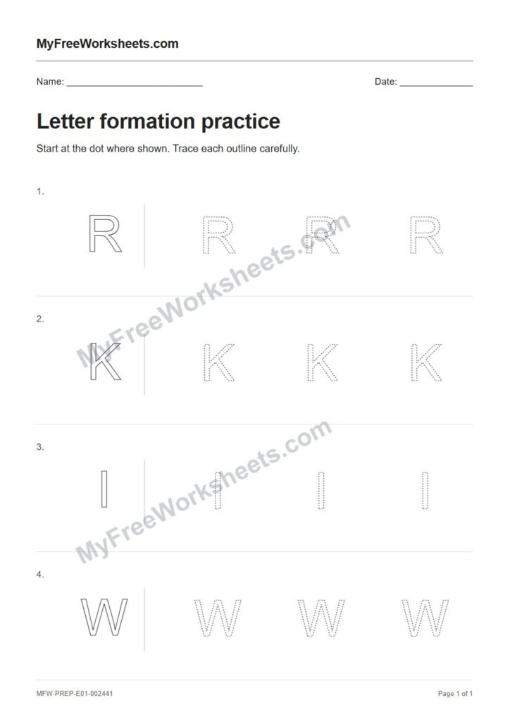 Letter formation practice worksheet preview
