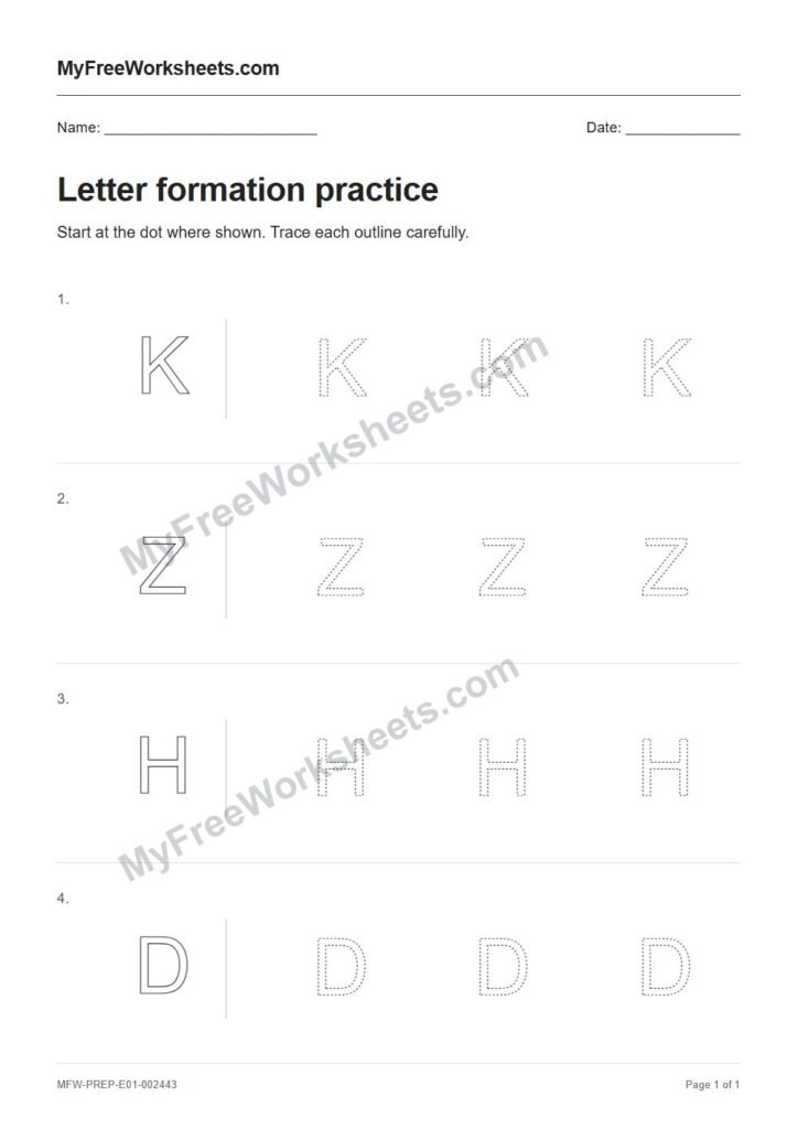 Letter formation practice worksheet preview