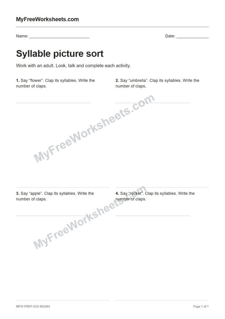 Syllable picture sort worksheet preview