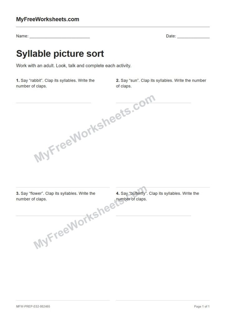 Syllable picture sort worksheet preview