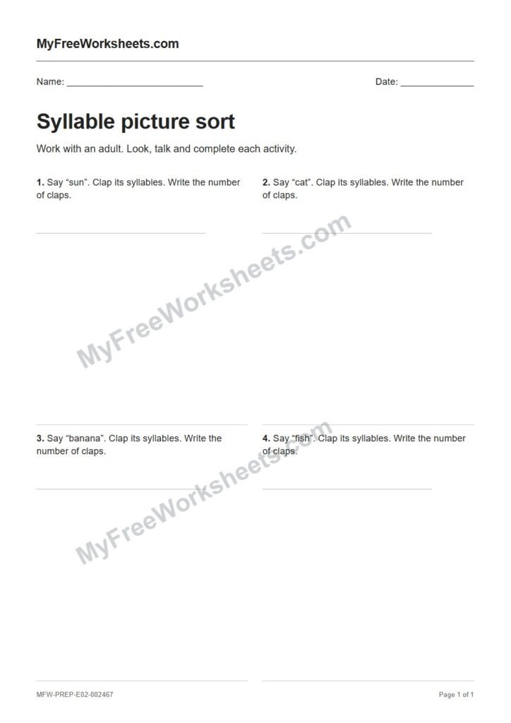 Syllable picture sort worksheet preview