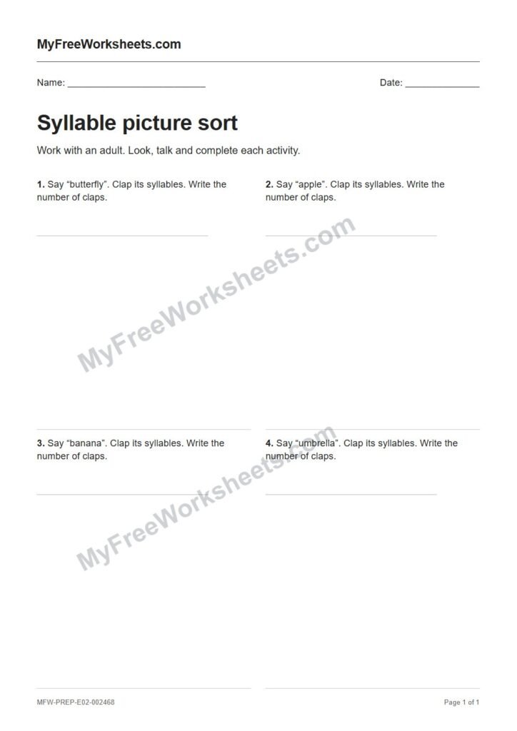 Syllable picture sort worksheet preview