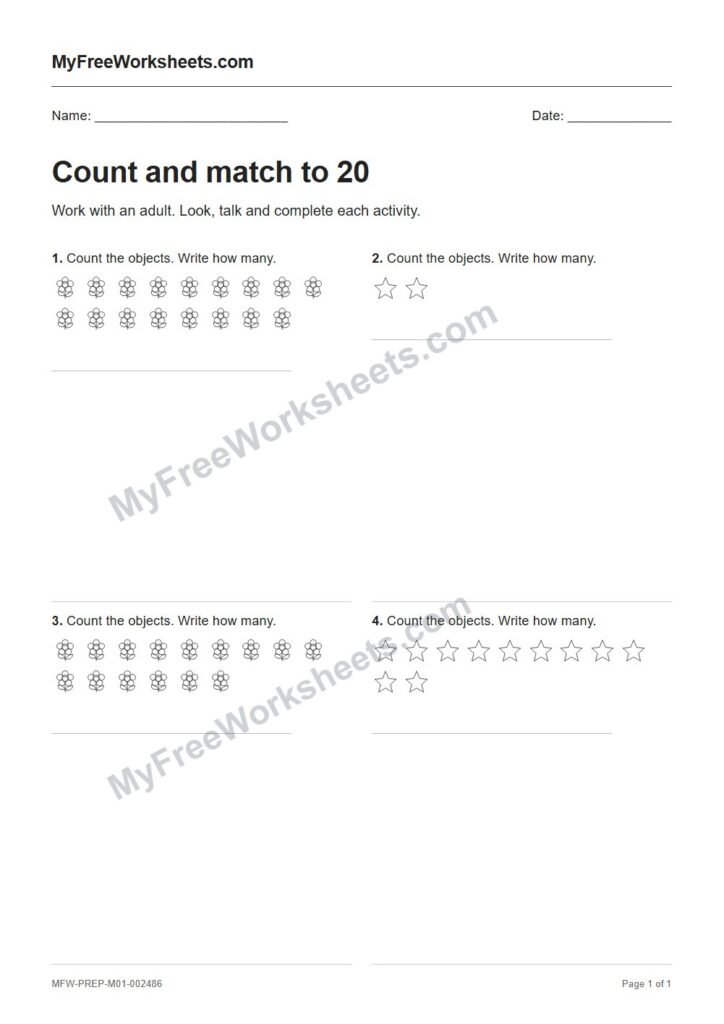 Count and match to 20 worksheet preview