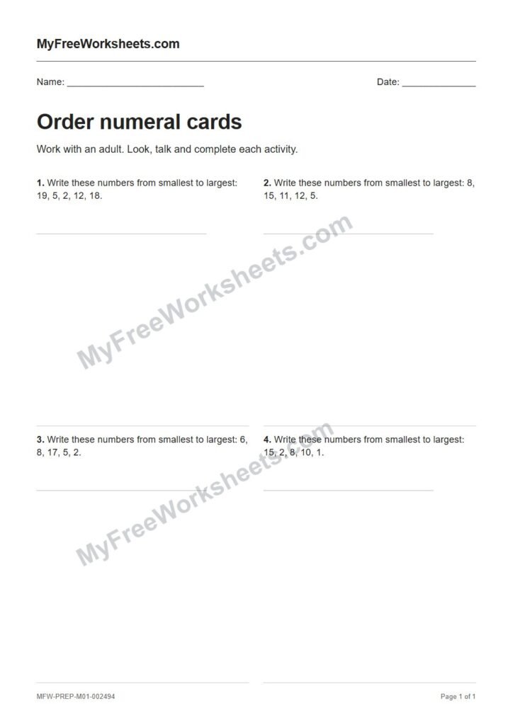 Order numeral cards worksheet preview