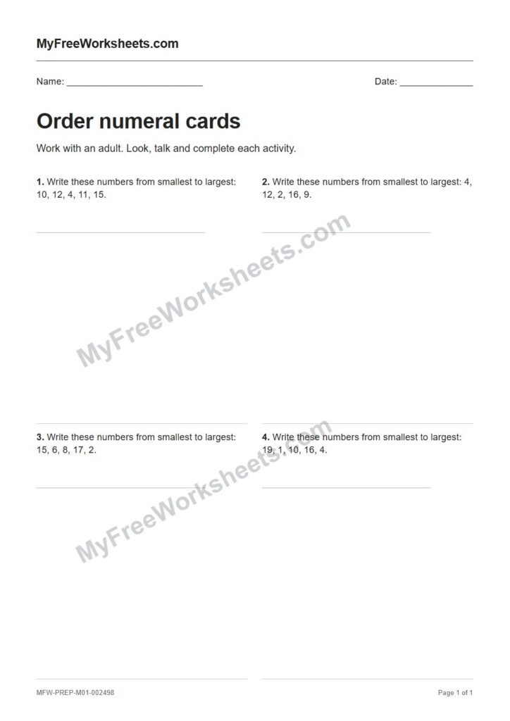 Order numeral cards worksheet preview