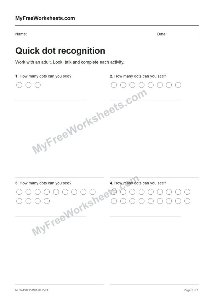 Quick dot recognition worksheet preview