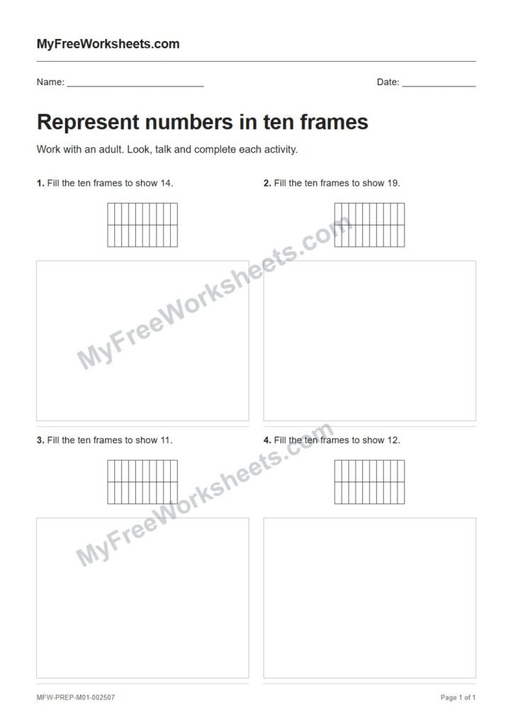 Represent numbers in ten frames worksheet preview