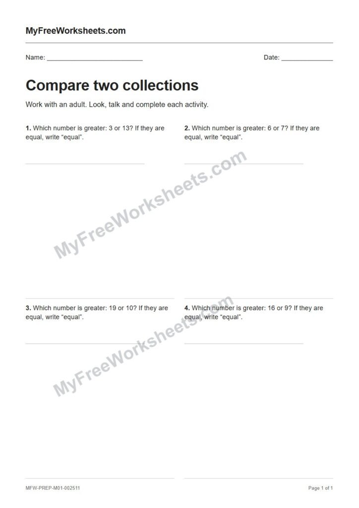Compare two collections worksheet preview