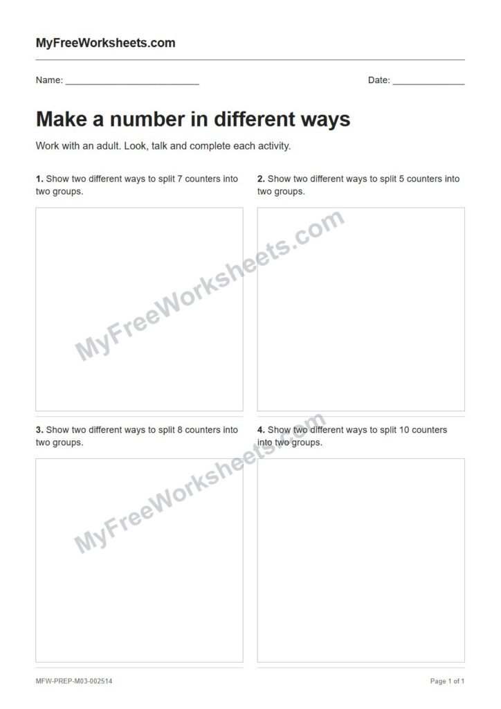 Make a number in different ways worksheet preview