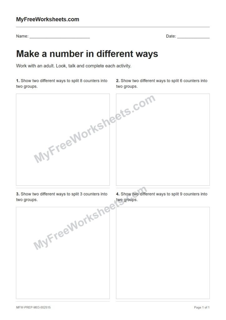 Make a number in different ways worksheet preview