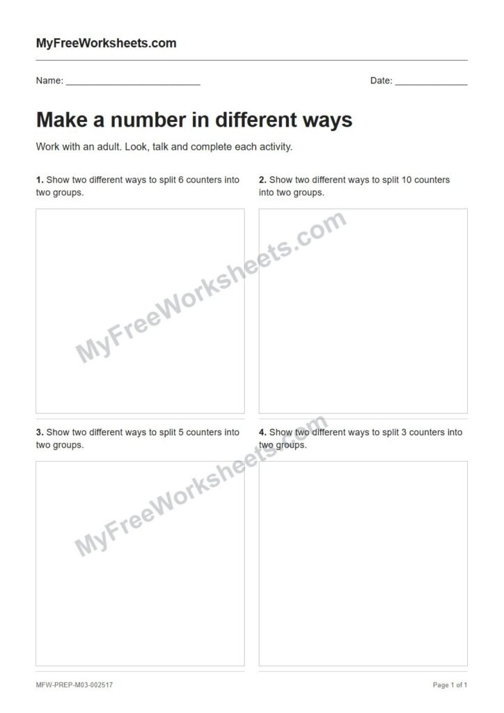 Make a number in different ways worksheet preview