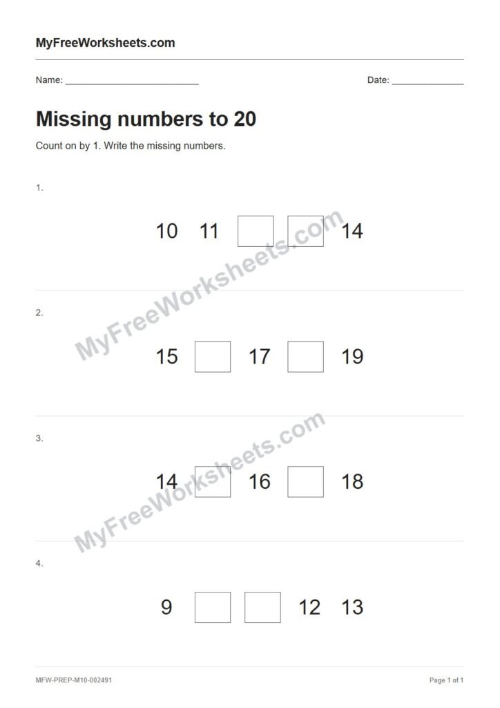 Missing numbers to 20 worksheet preview
