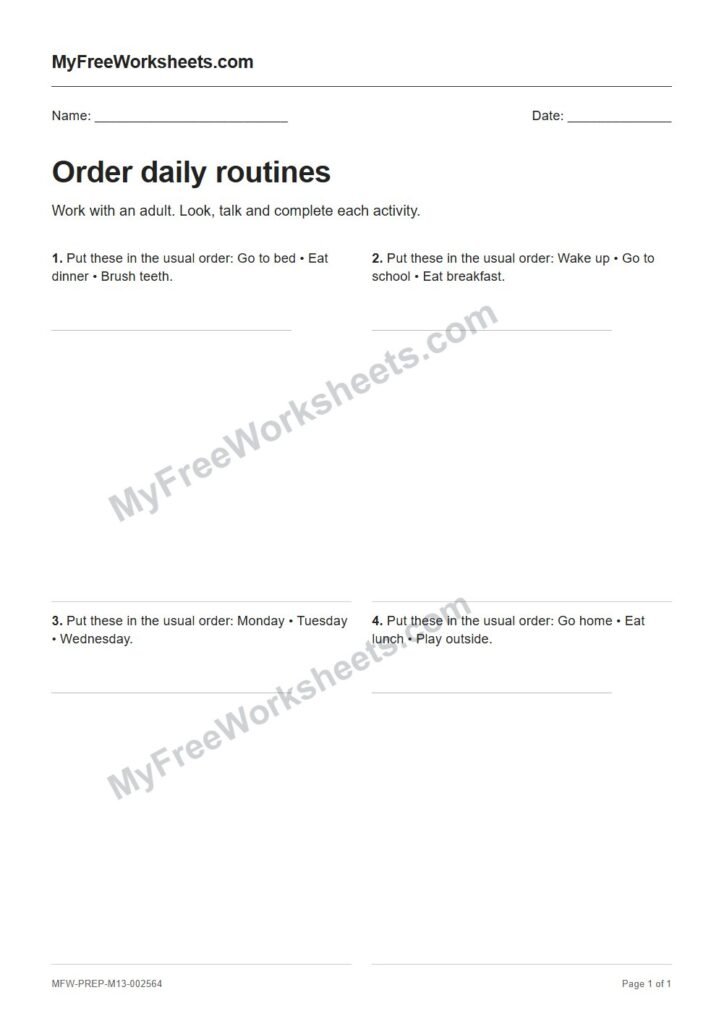 Order daily routines worksheet preview