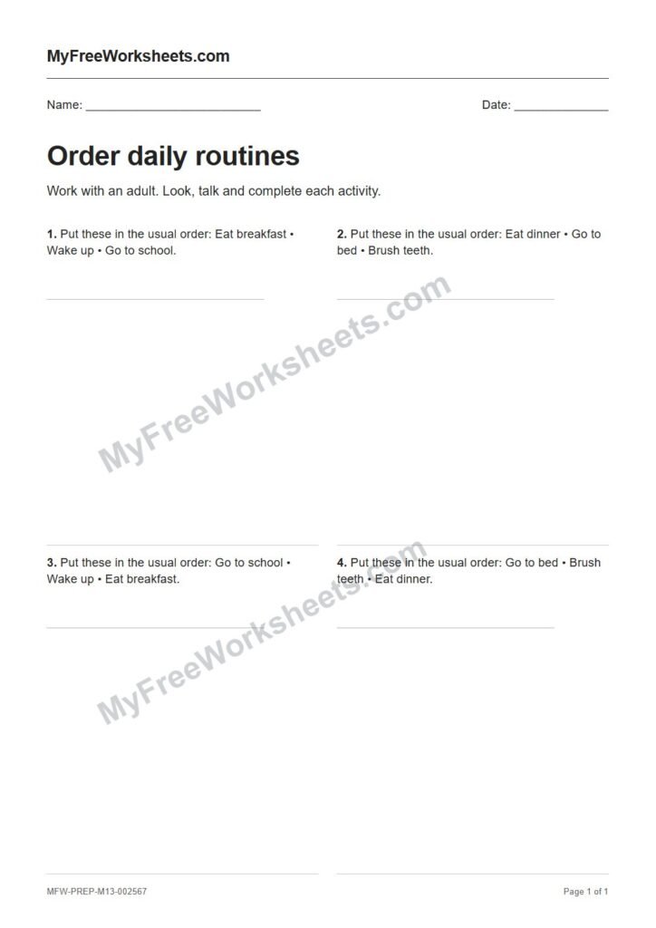 Order daily routines worksheet preview